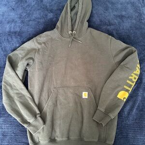 Carhartt Men's Gray Hoodie with Yellow Logo